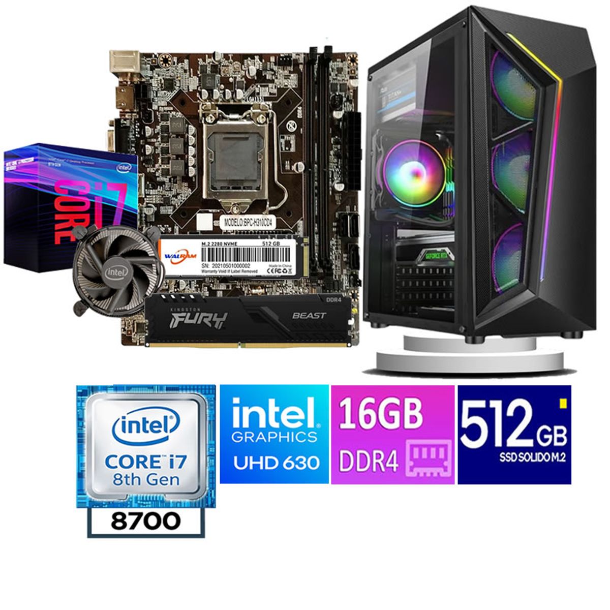 INTEL - COMPUTADORA DE ESCRITORIO  CORE I7 8700  16GB RAM 512  GB SSD M2