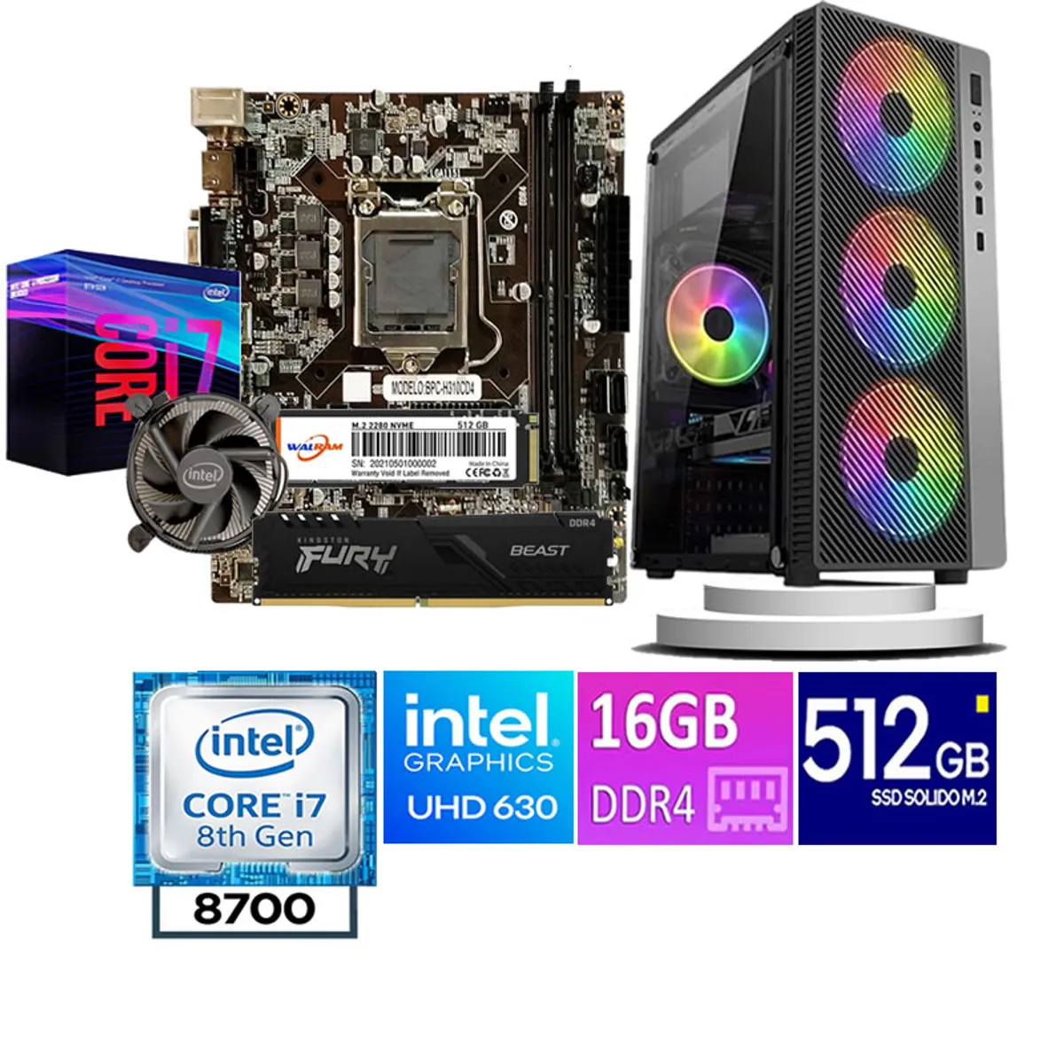 INTEL - COMPUTADORA DE ESCRITORIO  CORE I7 8700  16GB RAM 512  GB SSD M2