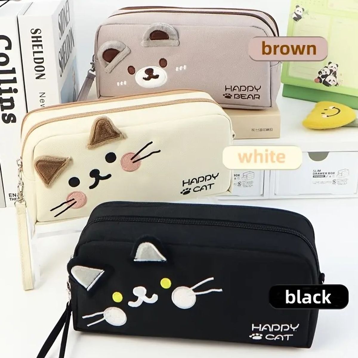 GENERICO - Set x 3 Cartuchera Escolares Diseño Gatito y Osito