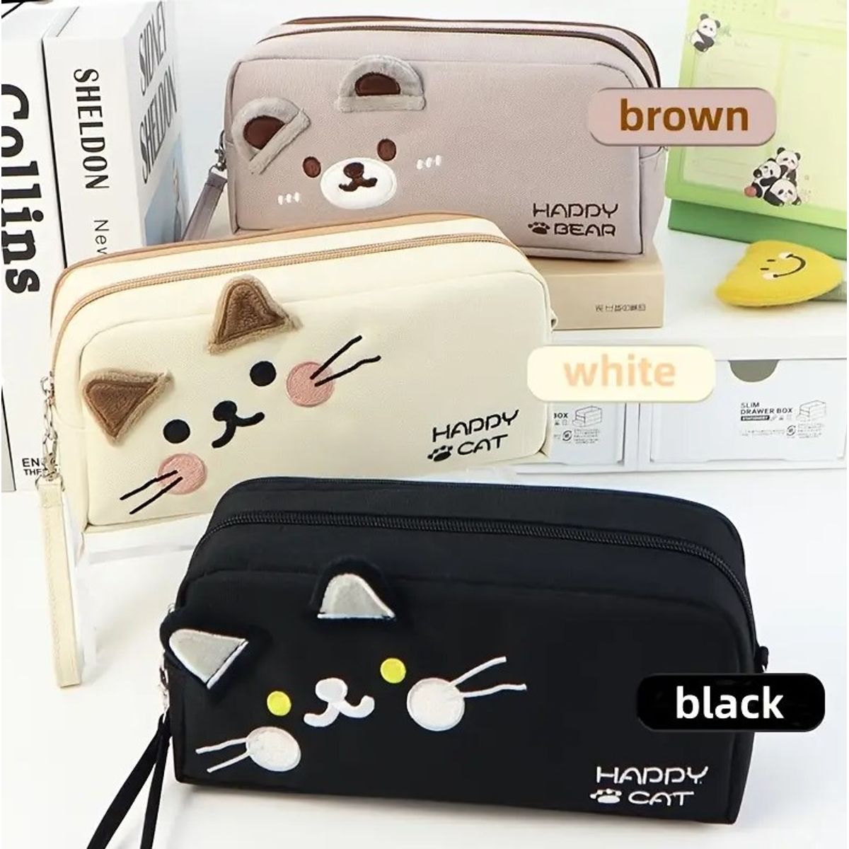 GENERICO - Set x 3 Cartuchera Escolares Diseño Gatito y Osito