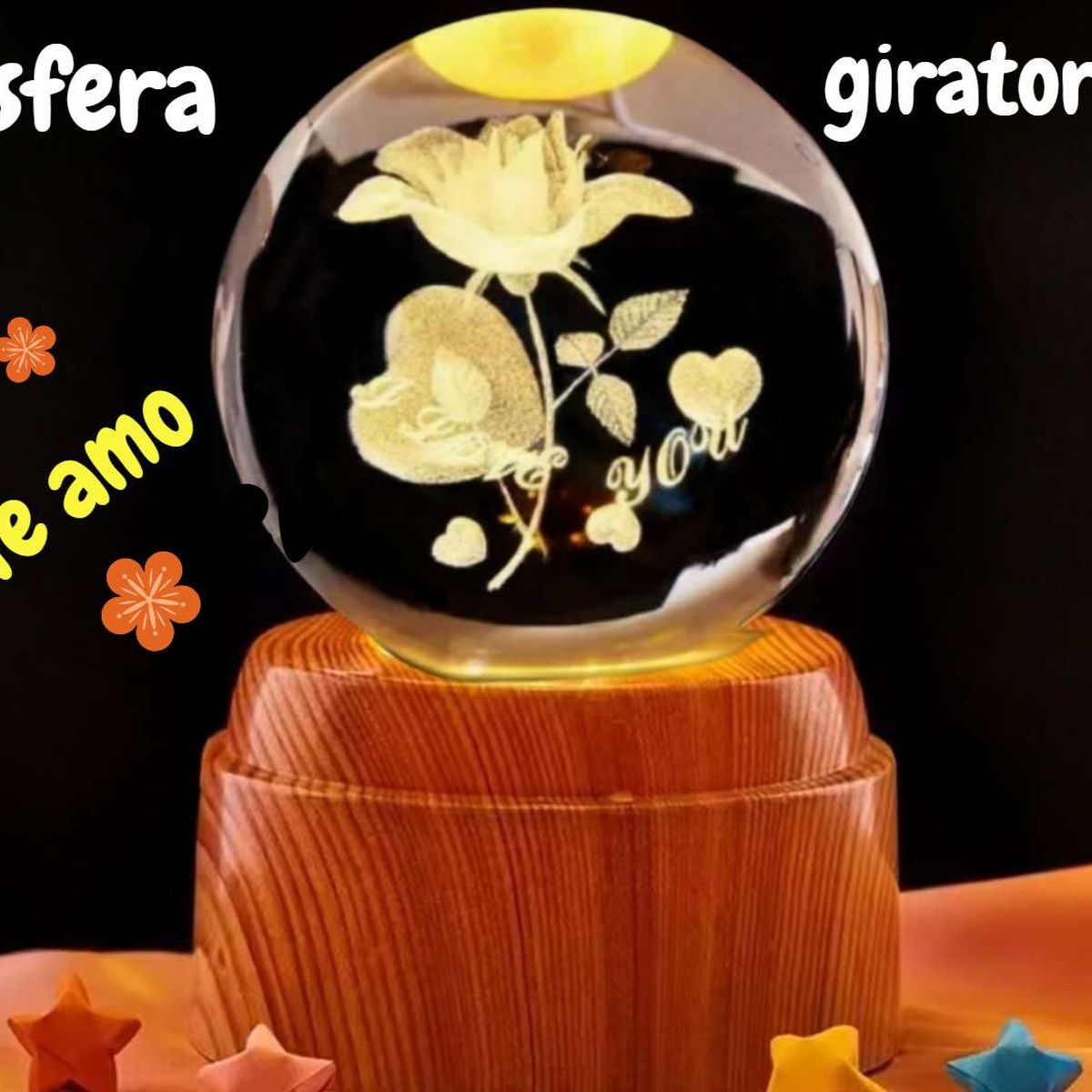 GENERICO - ESFERA CRISTAL GIRATORIO 3D GRANDE LÁMPARA LED ADORNO DECORATIVO