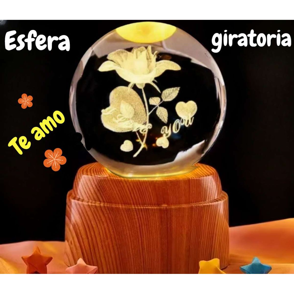 GENERICO - ESFERA CRISTAL GIRATORIO 3D GRANDE LÁMPARA LED ADORNO DECORATIVO