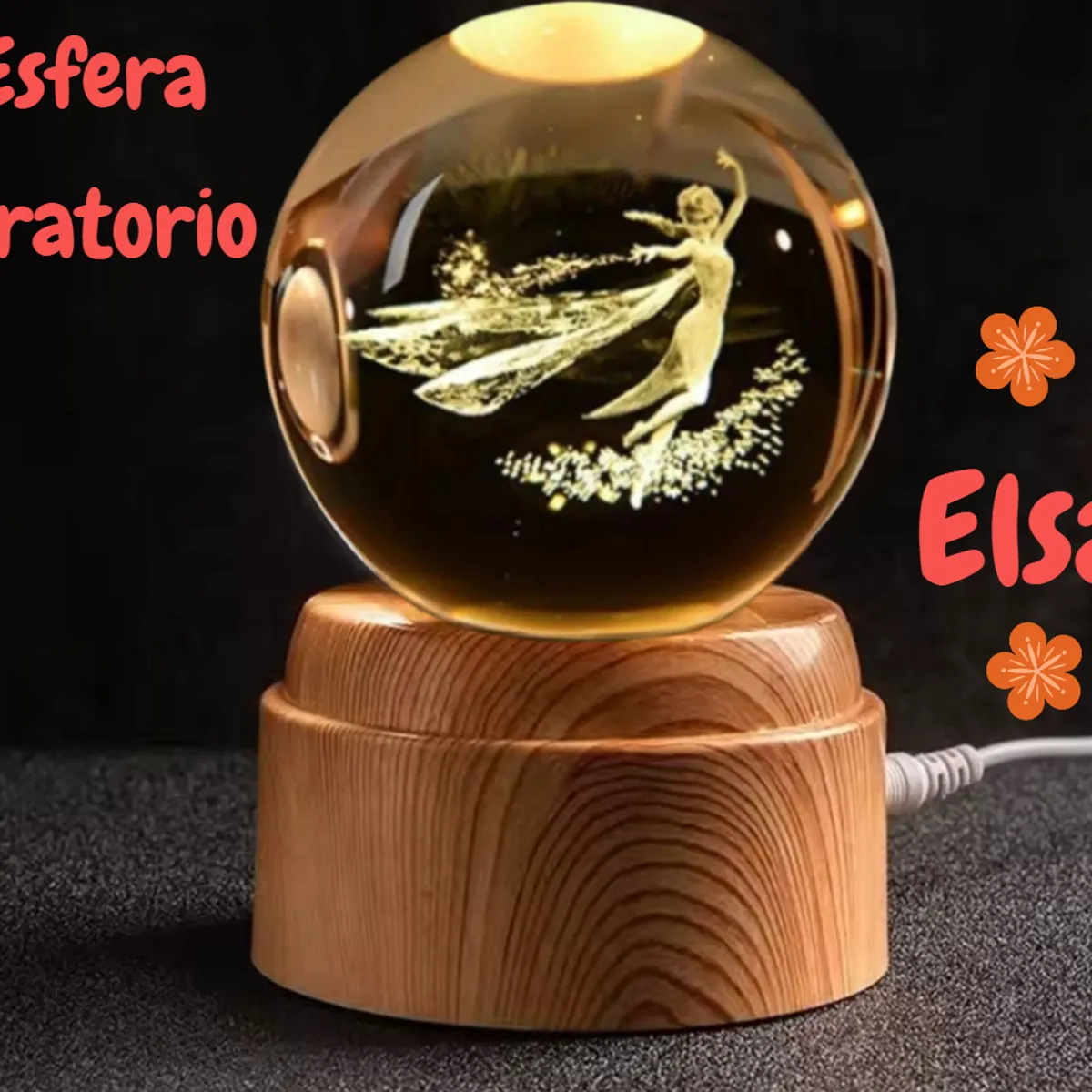 GENERICO - ESFERA CRISTAL GIRATORIO 3D GRANDE LÁMPARA LED ADORNO CON MOVIMIENTO
