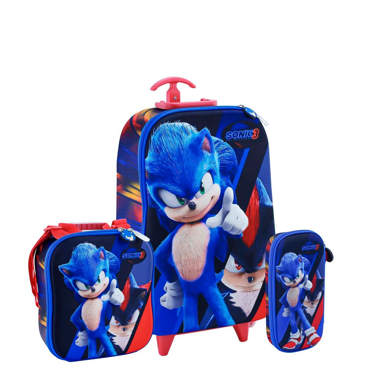 SCOOL - SET MOCHILA SONIC OFICIO MALETA ESCALADORA CARTUCHERA LONCHERA EVA 3D