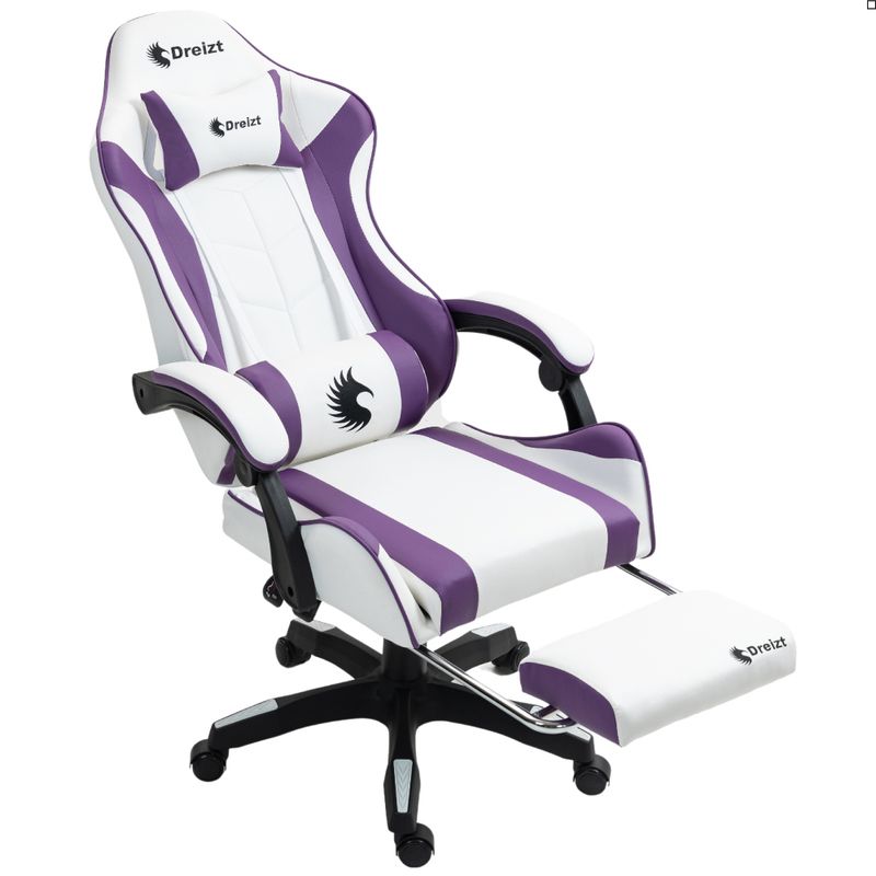DREIZT - Silla Gamer Ergonómica Dreizt Shine Purpura y Blanco Posapies Reclinab