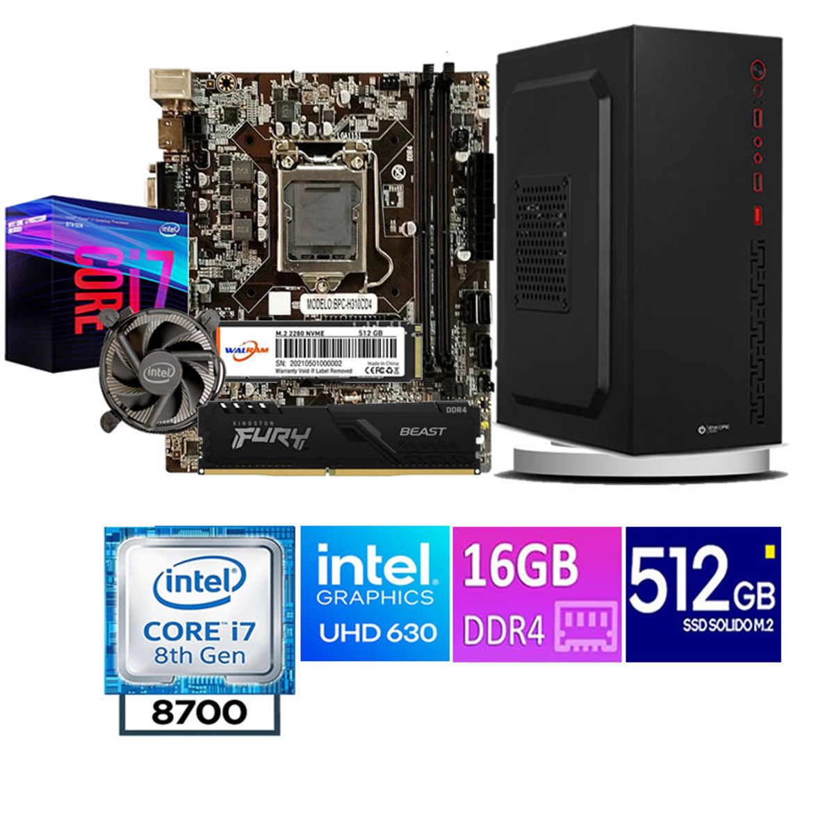 ENKORE - COMPUTADORA DE ESCRITORIO  CORE I7 8700  16GB RAM 512  GB SSD M2