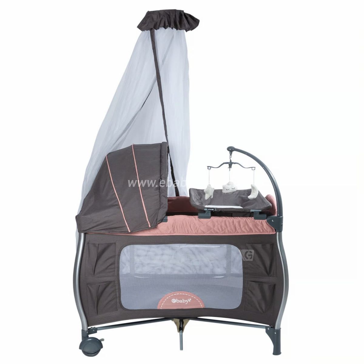 EBABY - Cuna Corral Aluminio NAPY 779C-1 Tul Reina - Rosado