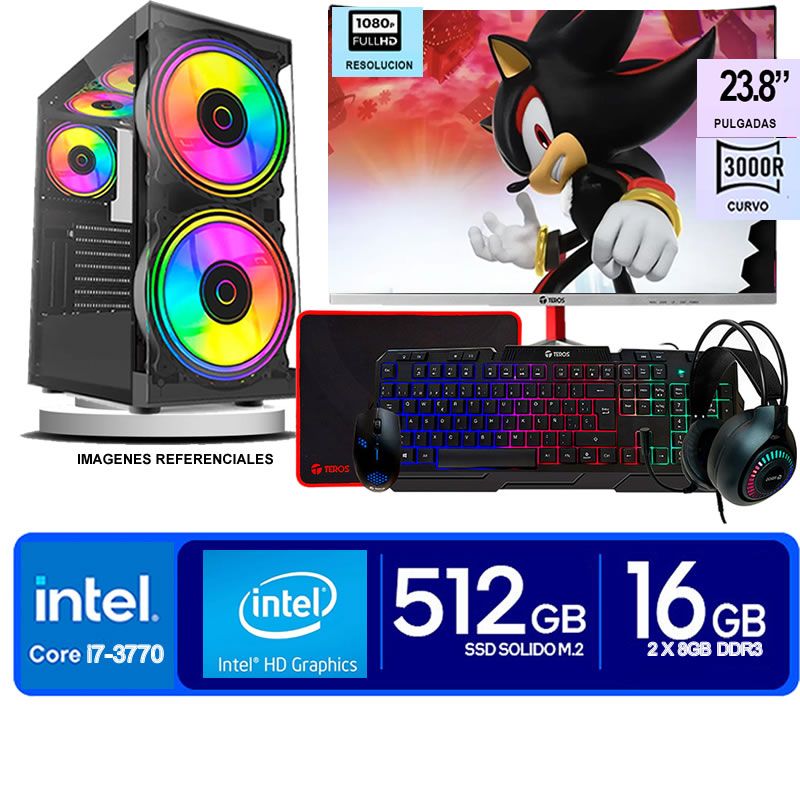 Computadora Pc Intel Core i7 3770  Monitor 24 fhd' RAM 16 GB SSD 500 GB