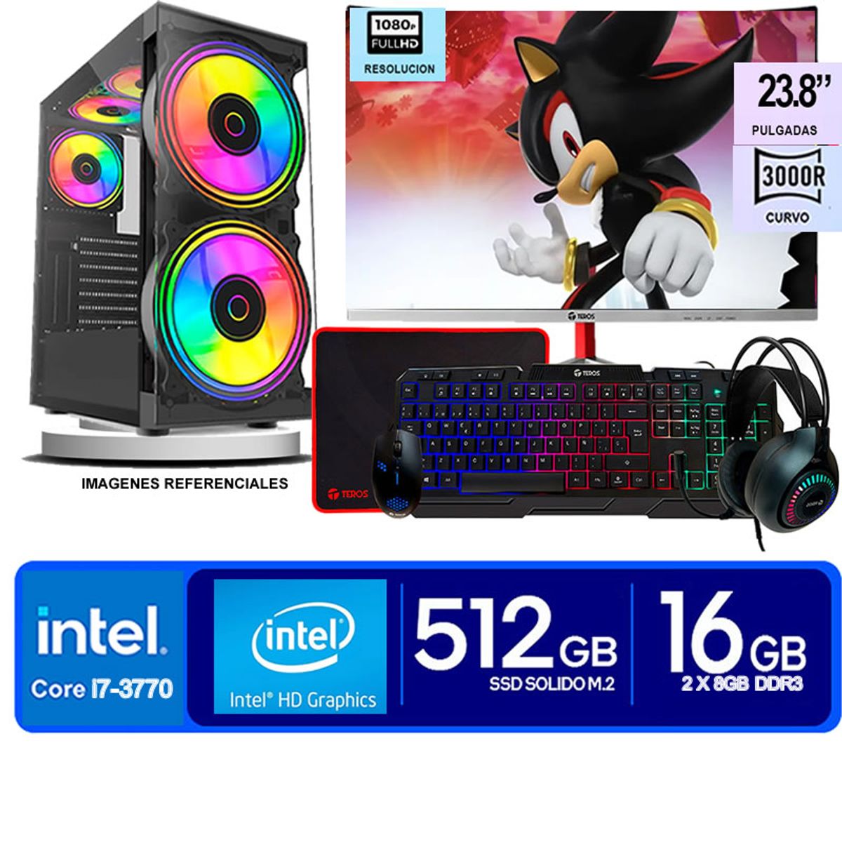 INTEL - Computadora Pc Intel Core i7 3770  Monitor 24 fhd' RAM 16 GB SSD 500 GB