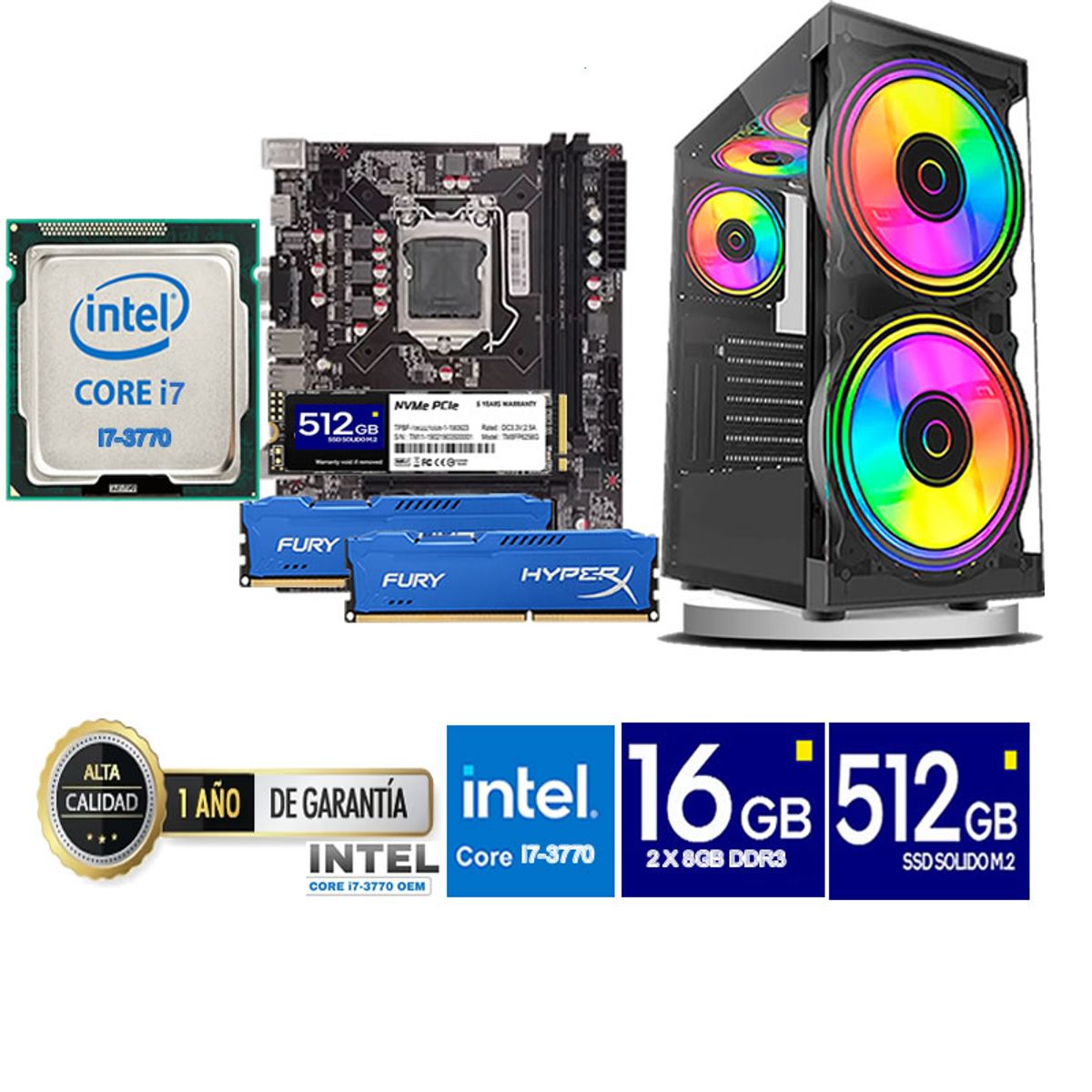 INTEL - Computadora Pc Intel Core i7 3770  Monitor 24 fhd' RAM 16 GB SSD 500 GB