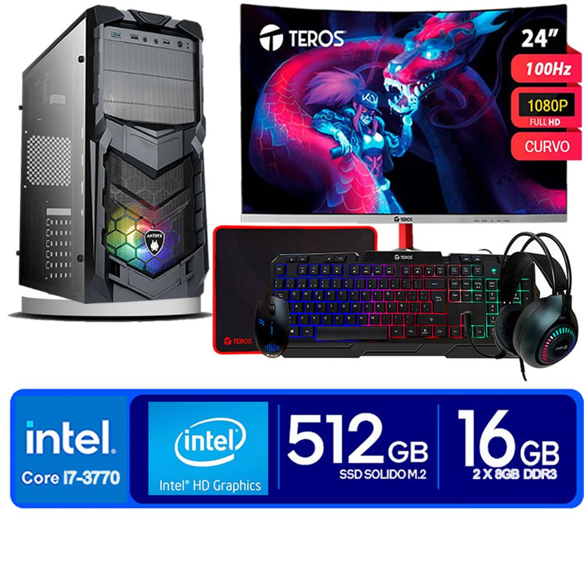 INTEL - Computadora Pc Intel Core i7 3770  Monitor 24 fhd' RAM 16 GB SSD 500 GB