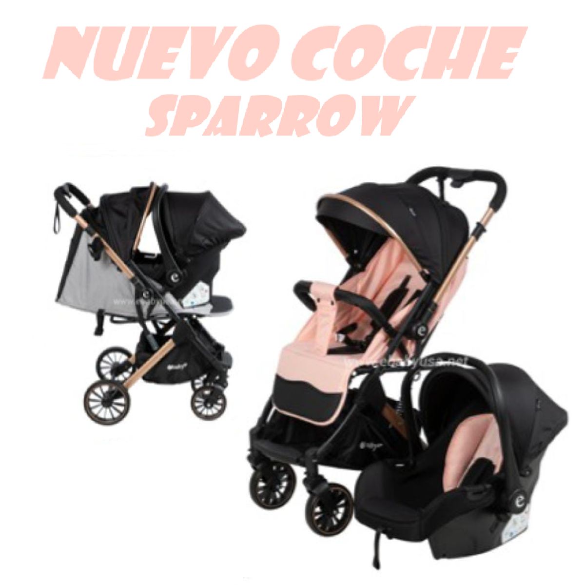 EBABY - Nuevo Coche con Porta bebe Ebaby Sparrow -Rosa