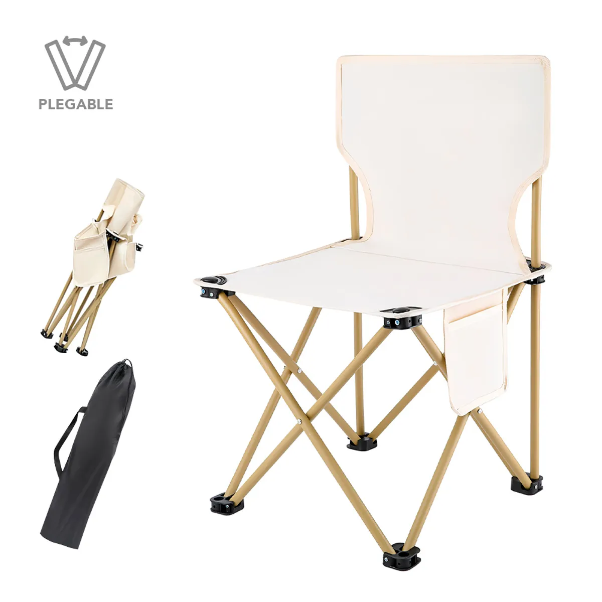KELLER - Silla Plegable para Playa Camping Jardín con Funda Beige SP4