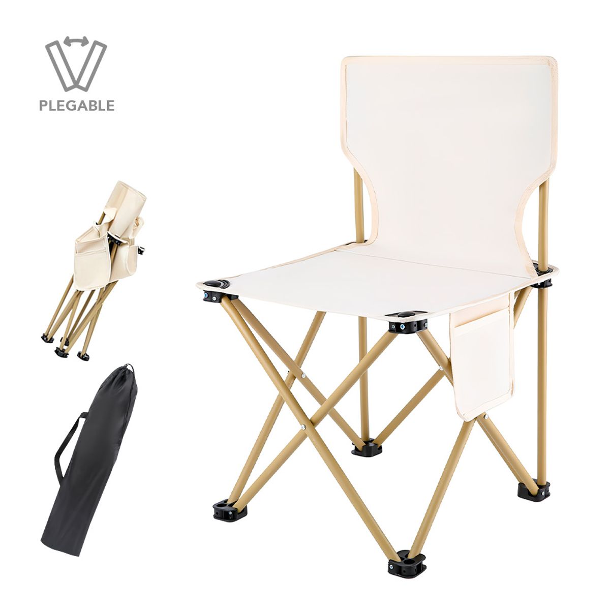 KELLER - Silla Plegable para Playa Camping Jardín con Funda Beige SP4