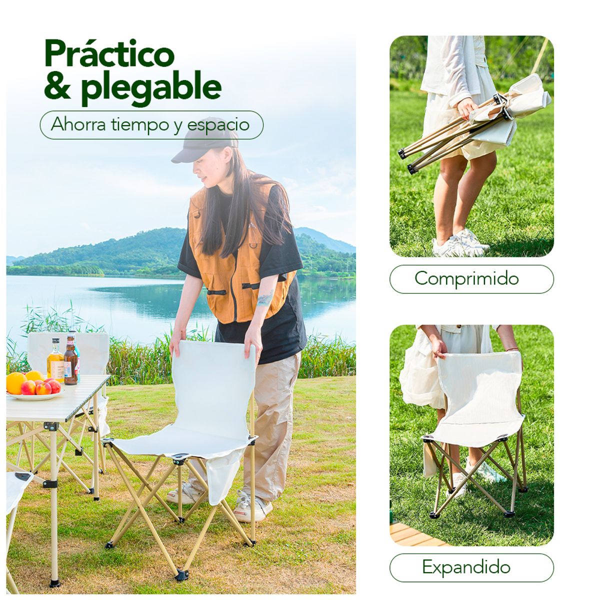 KELLER - Silla Plegable para Playa Camping Jardín con Funda Beige SP4