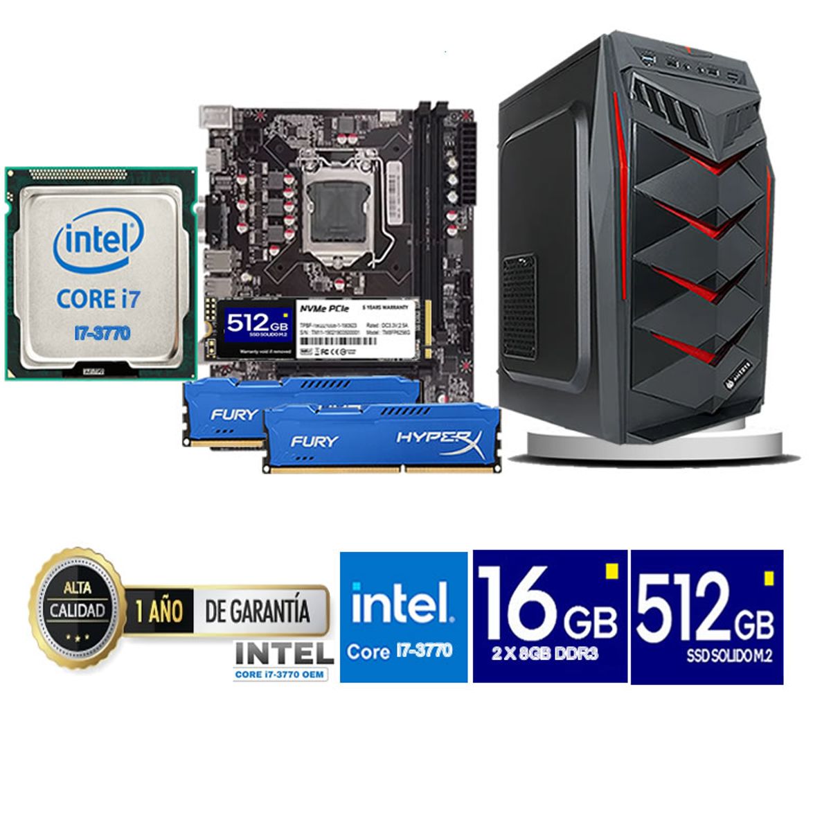 ANTRYX - Computadora Pc Intel Core i7 3770  Monitor 24 fhd' RAM 16 GB SSD 500 GB