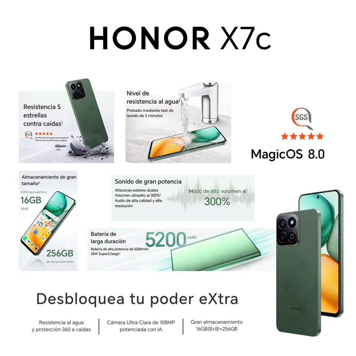 HONOR - HONOR X7C 8GB RAM 256GB COLOR VERDE FORESTA CON ESTUCHE DE REGALO