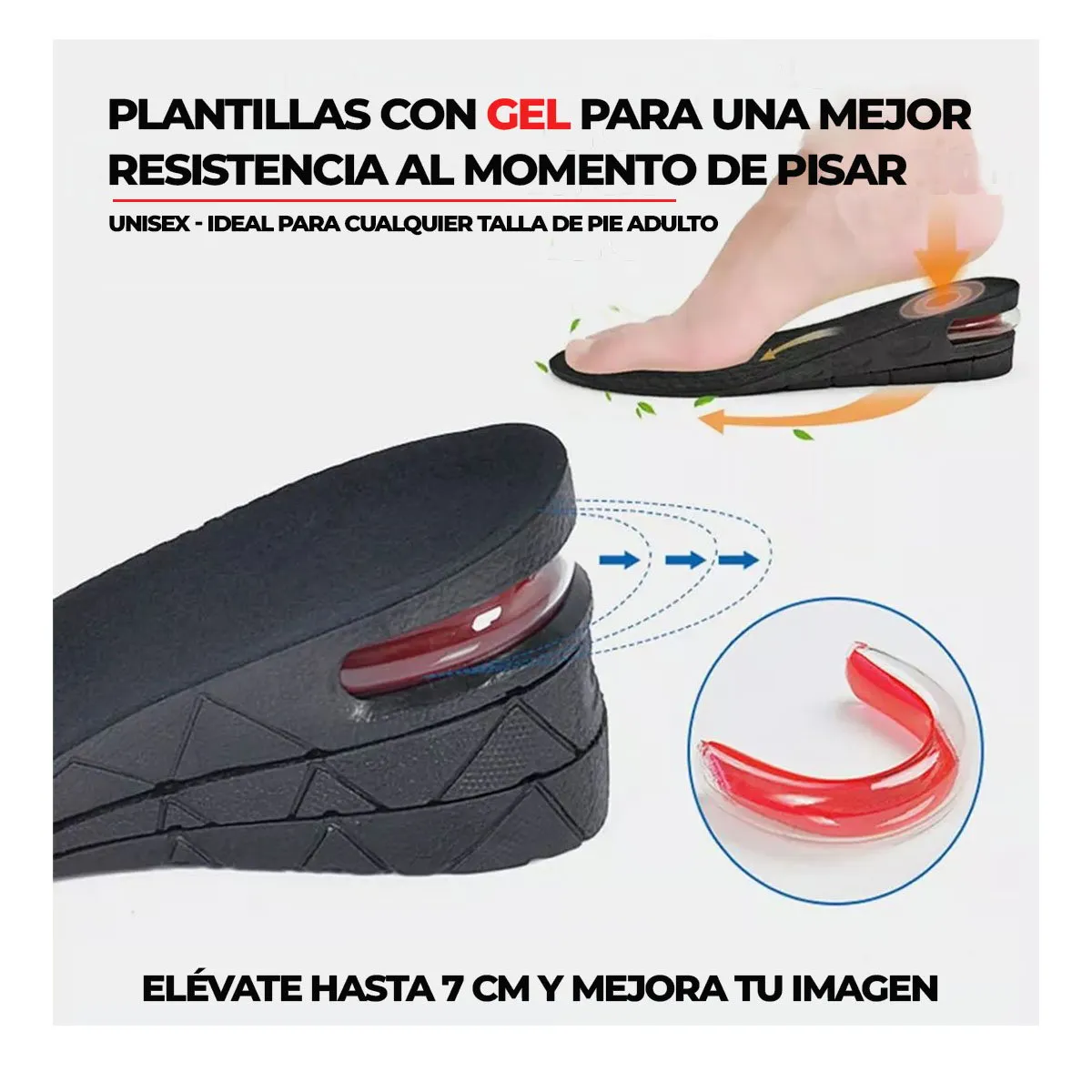 GENERICO - Plantillas Elevate Shoes de 3 a 7 cm+Capsula de Aire Unisex