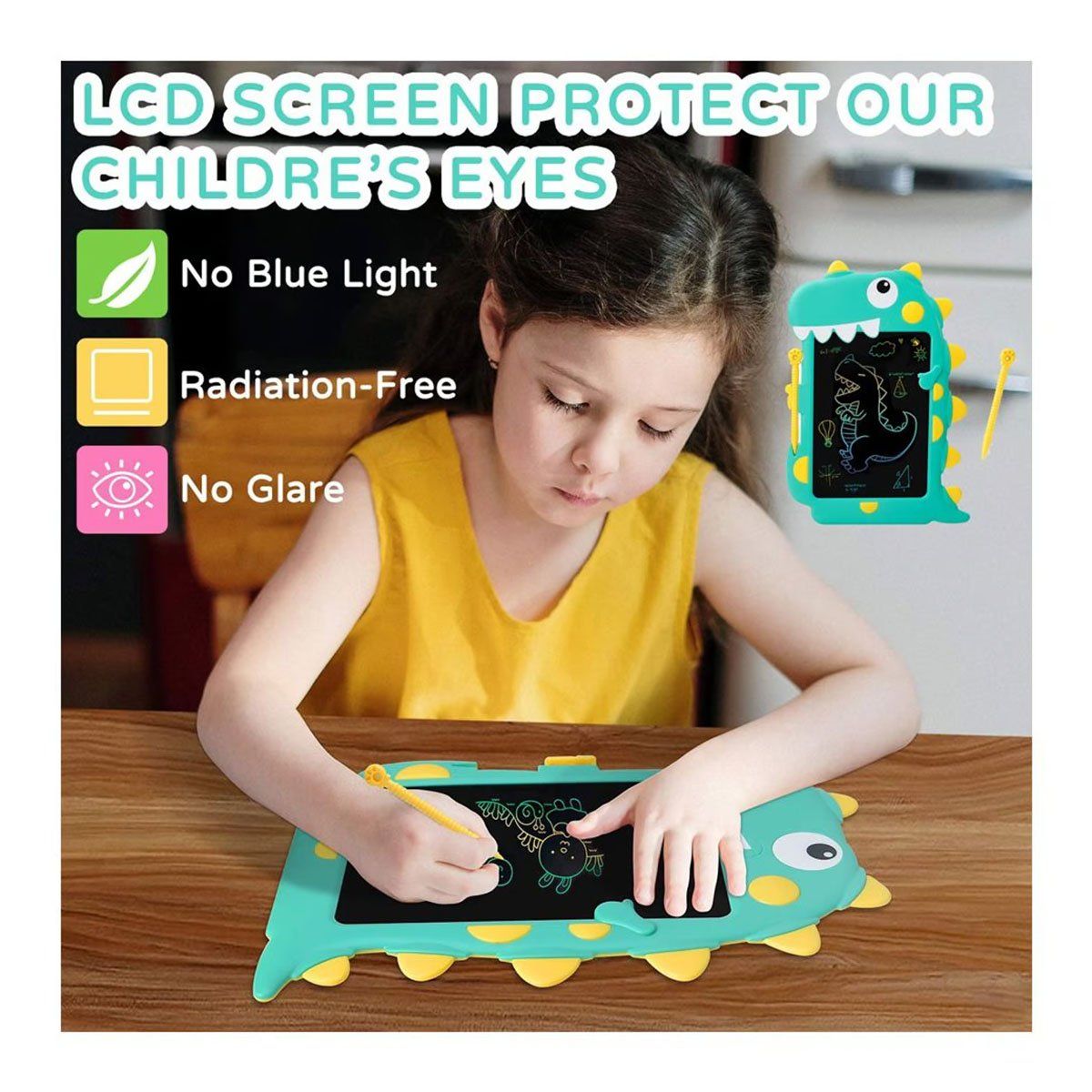 GENERICO - Tablero Mágico Dinosaurio Lcd 8.5 Tabla Dibujo Color Verde