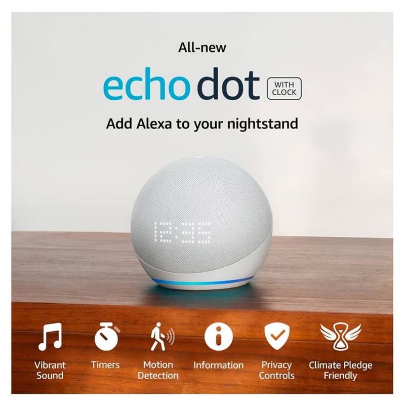 AMAZON - Parlante Amazon Echo Dot smart 5ta Gen con reloj - Blanco