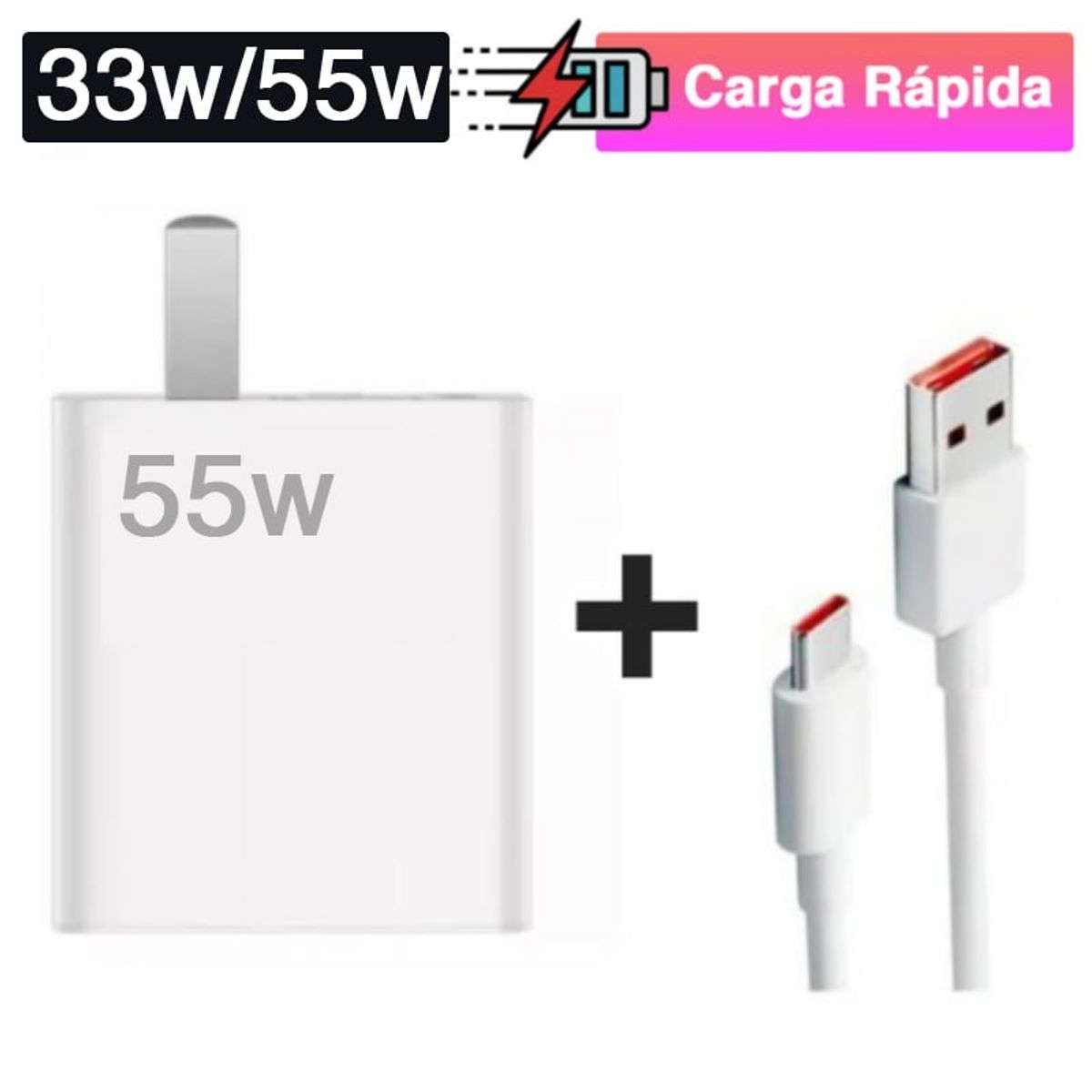 GENERICO - Cargador Para Xiaomi Carga Rápida 33W a 55W + Cable Tipo C Redmi