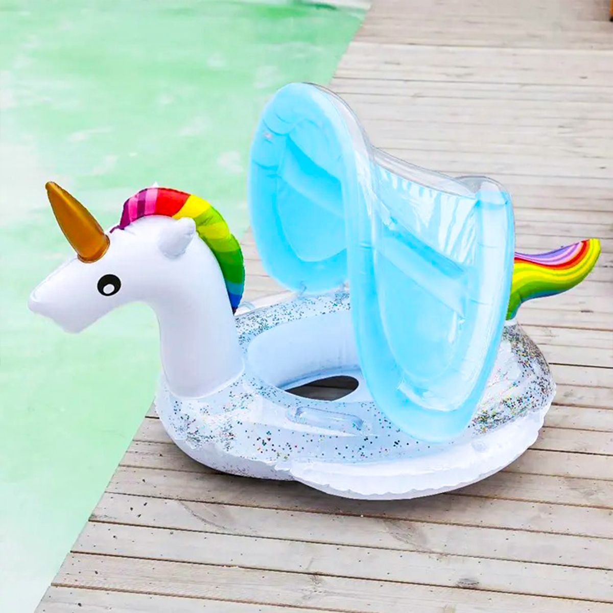 GENERICO - FLOTADOR 85cm CON ASIENTO Y SOMBRA DE UNICORNIO