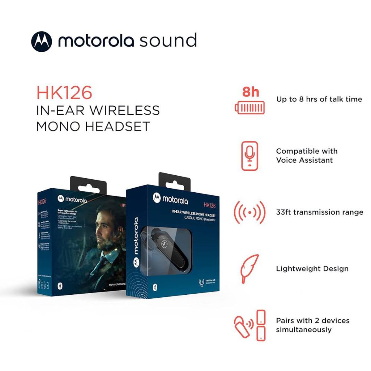 MOTOROLA - Motorola HK126 Auricular Inalámbrico Compacto para Manos Libres