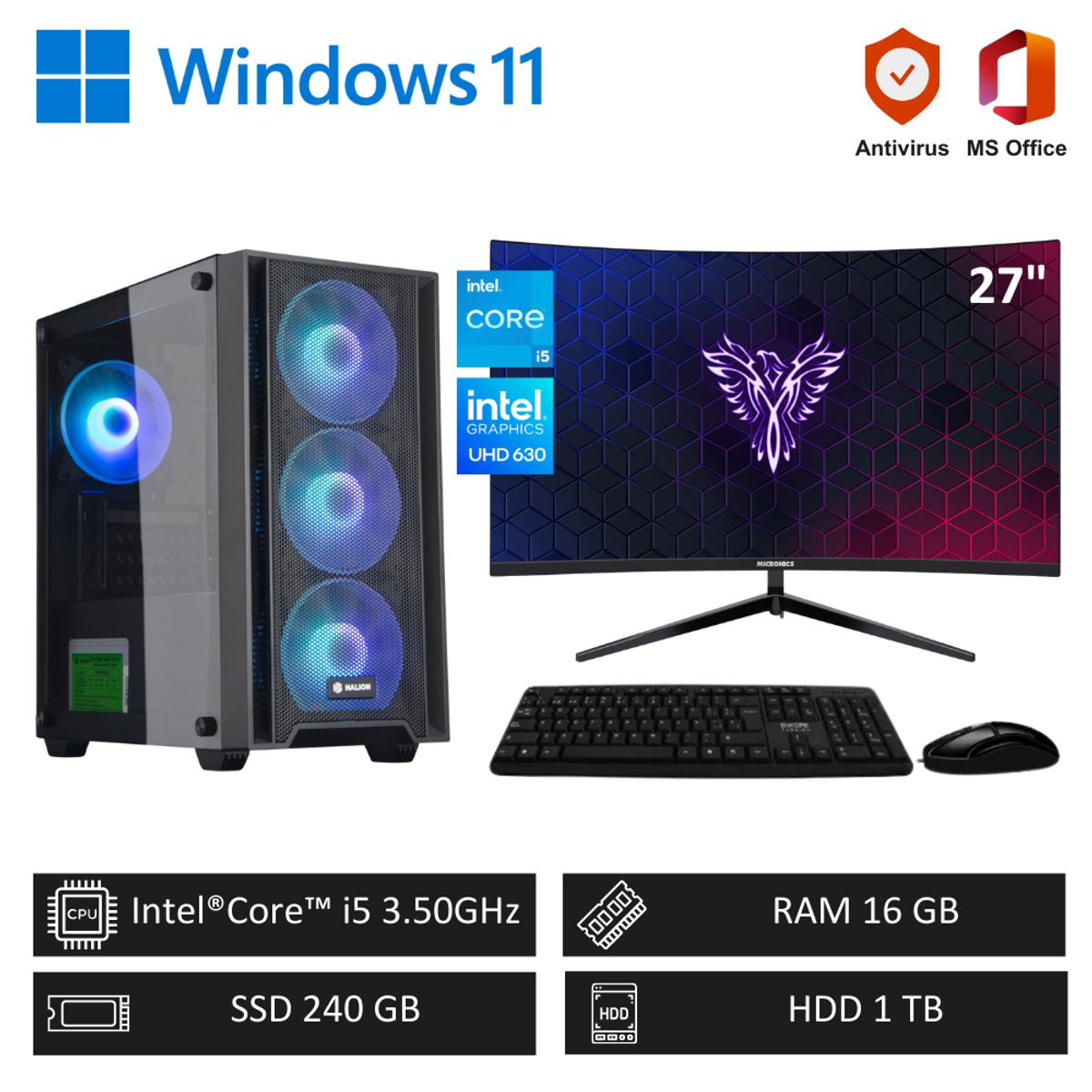 INTEL - Computadora PC Intel Core i5 16GB RAM 240GB SSD+1TB HDD + Monitor 27¨ FHD