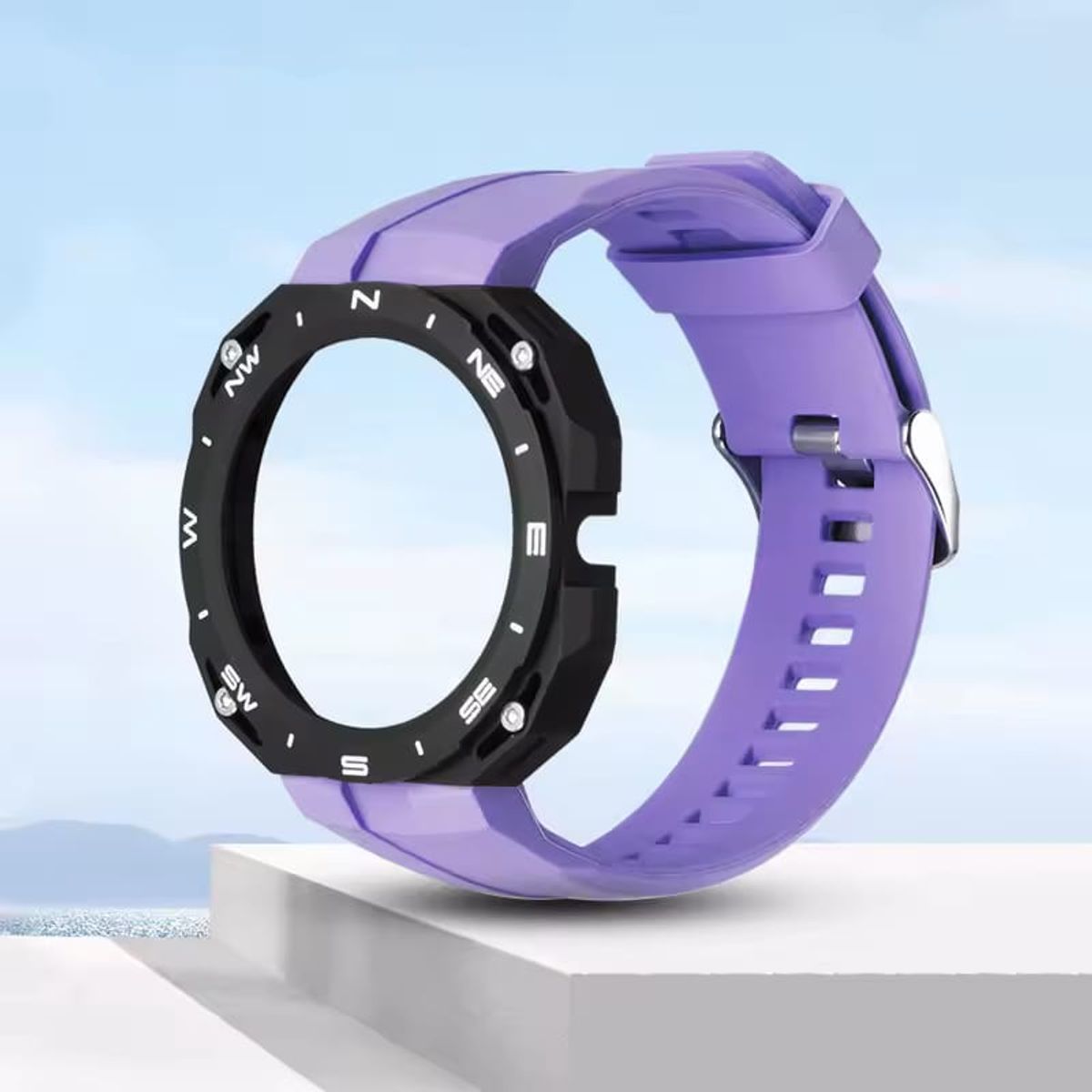 GENERICO - CORREA SILICONA + FUNDA PROTECTORA PARA HUAWEI WATCH GT CYBER MORADO