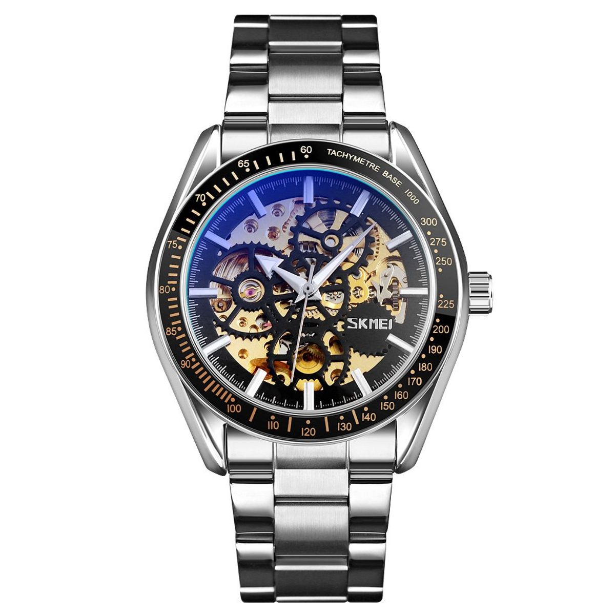 SKMEI - Reloj Skmei 9194 Plateado Fondo Negro  MECANICO Tourbillon AUTOMATICO