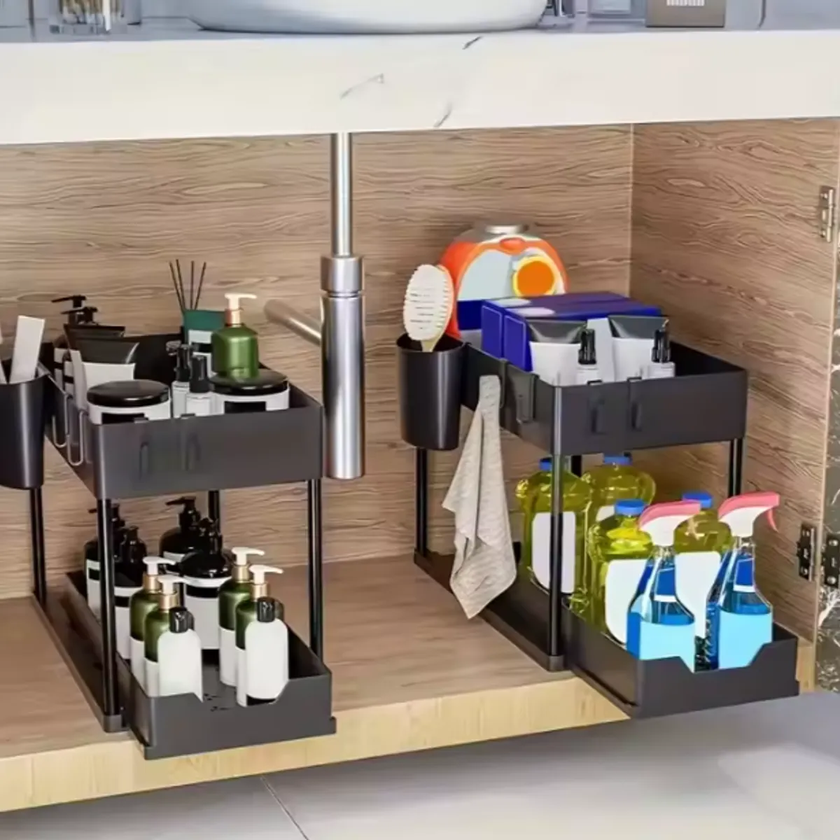 GENERICO - Organizador de 2 niveles Repisas Cocina Baño color NEGRO