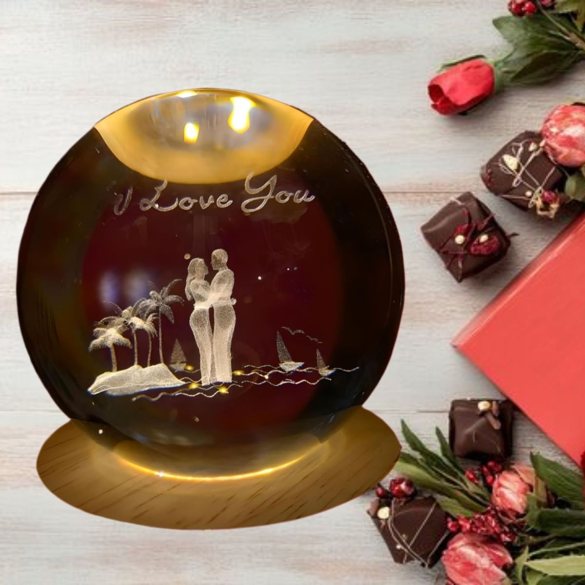 GENERICO - ESFERA DE CRISTAL GIRATORIO XL LÁMPARA LED 3D CON MOVIMIENTO ADORNO