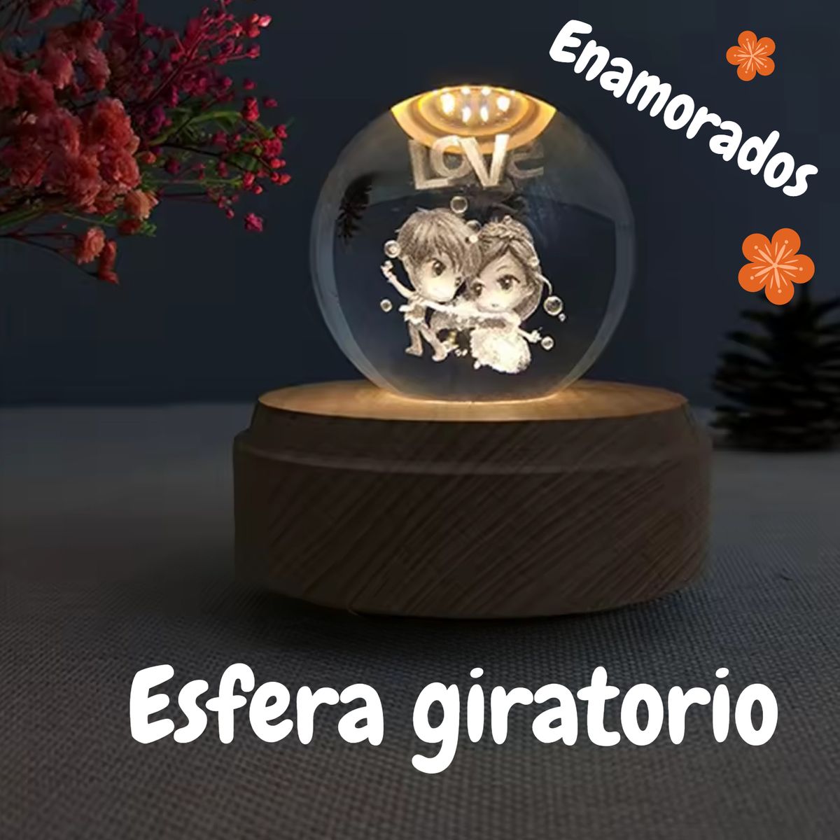 GENERICO - ESFERA CRISTAL GIRATORIO 3D GRANDE LÁMPARA LED ADORNO DECORATIVO
