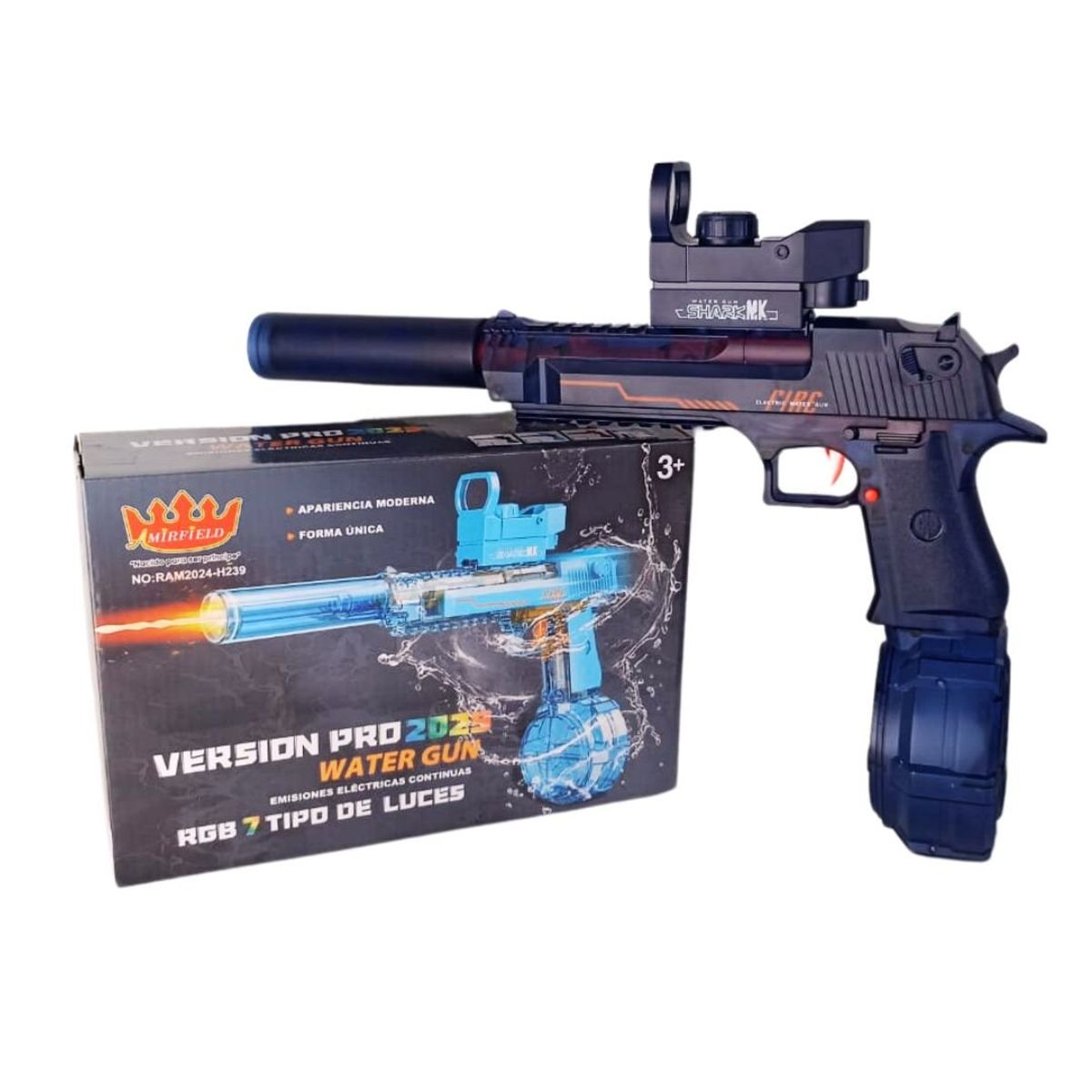 GENERICO - PISTOLA DE AGUA AZUL AUTOMATICA ELECTRICA CON RGB LUCES