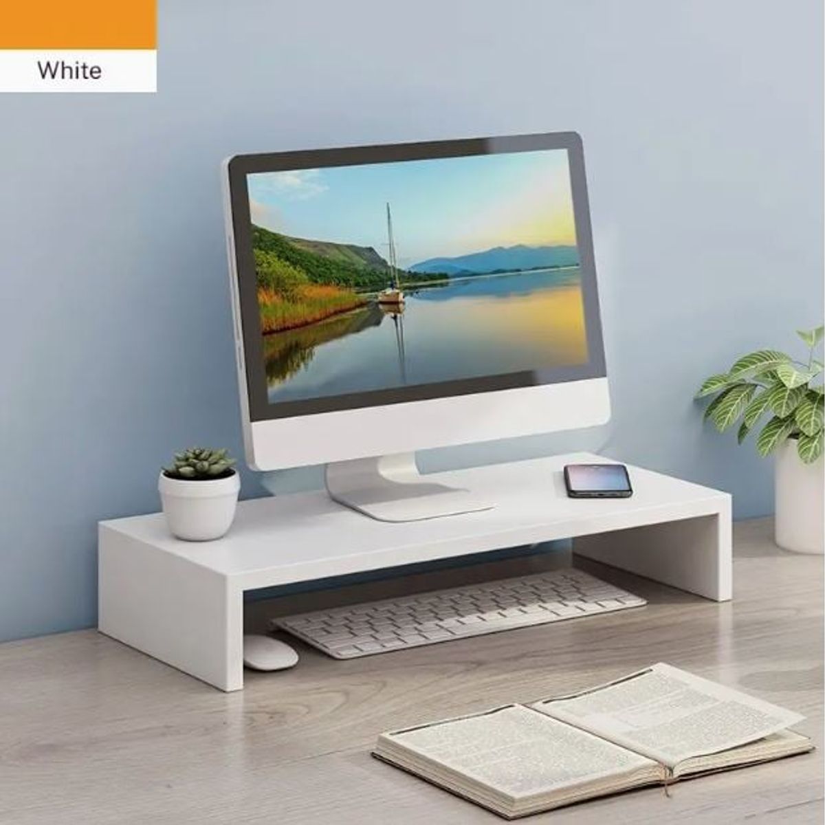 GENERICO - Soporte Elevador de Monitor Ergonómico para Escritorio Blanco 52 CM