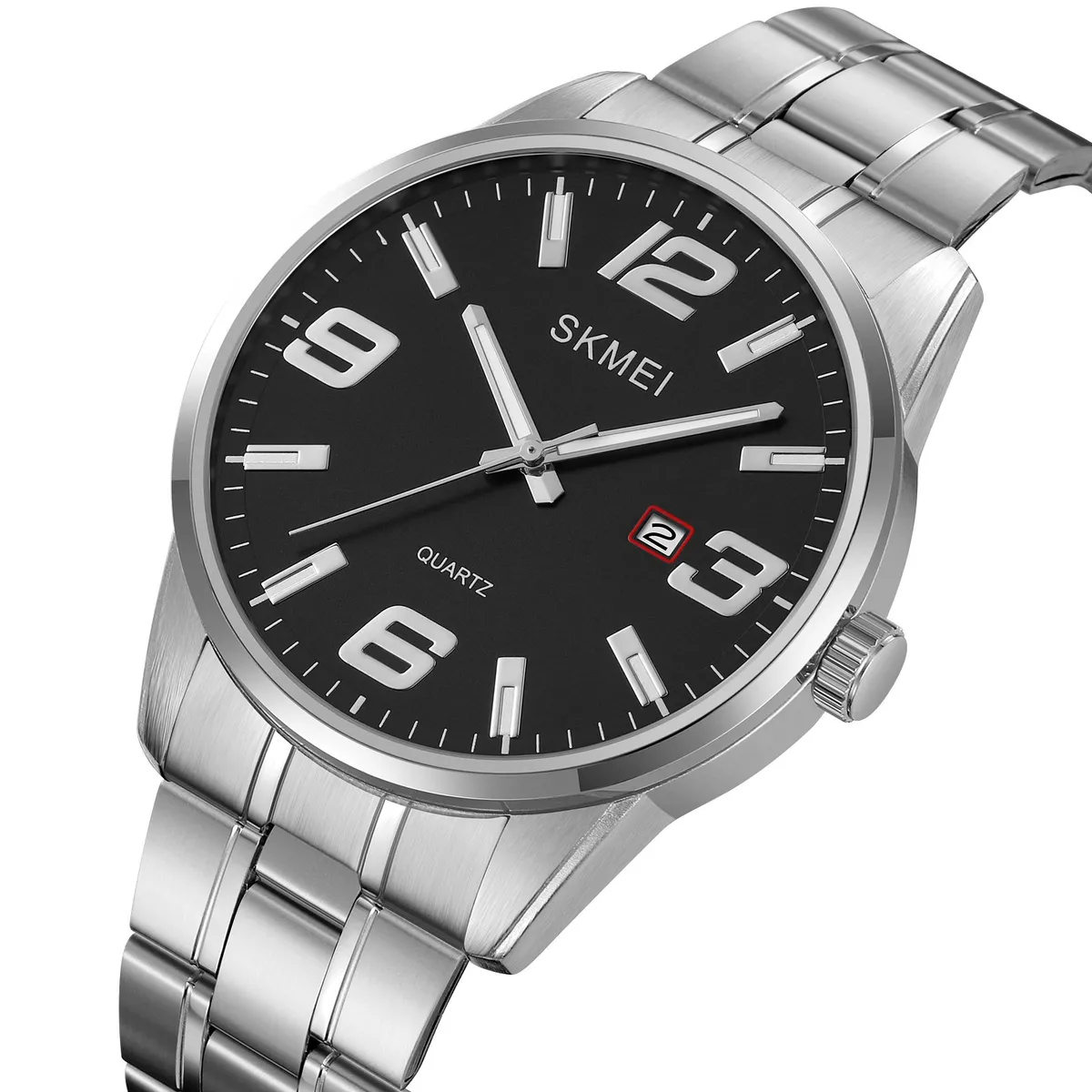 SKMEI - Reloj Skmei 2087 Plateado Fondo NEGRO Fecha analógo