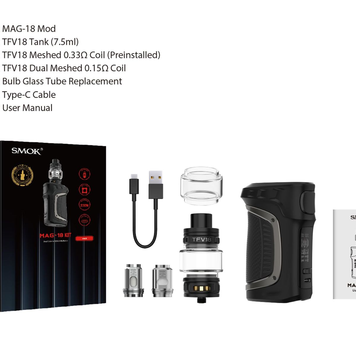 SMOK - SMOK MAG-18 Kit 230W, 7,5 ml, TFV18 - Diseño: BLACK