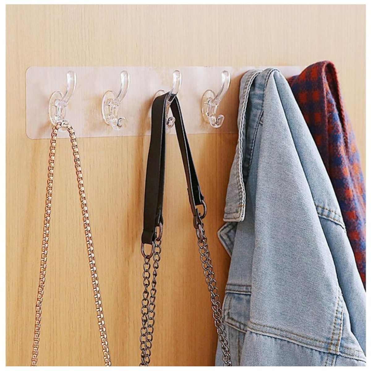 TODO FIT - PERCHERO DE 6 GANCHOS TRANSPARENTES ADHESIVOS ORGANIZADOR HOGAR COCINA