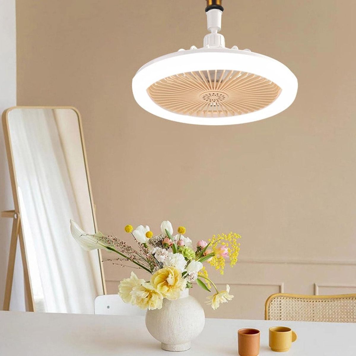 GENERICO - VENTILADOR Y FOCO CON CÁPSULA DE AROMA Y CONTROL 3 NIVELES DE LUZ LED 4 EN 1 DE TECHO AHORRADOR NARANJA