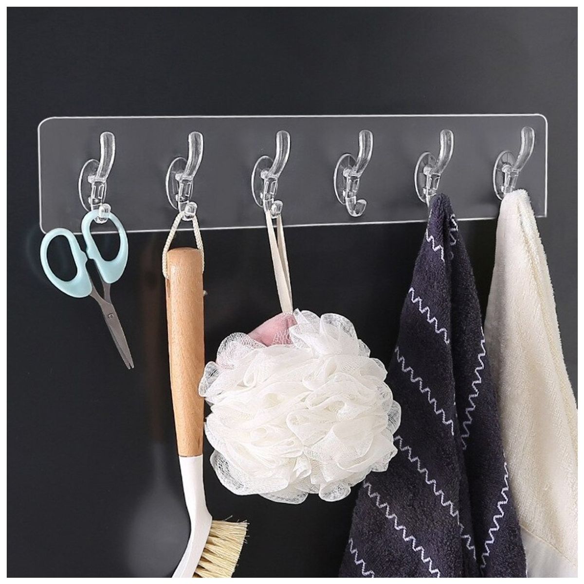TODO FIT - PERCHERO DE 6 GANCHOS TRANSPARENTES ADHESIVOS ORGANIZADOR HOGAR COCINA