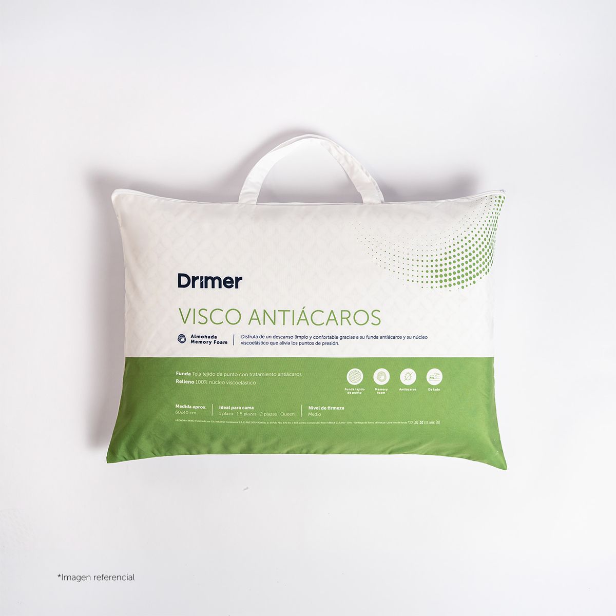 DRIMER - Almohada Viscoelástica Acqua Antiacaros Estándar 40x60cm