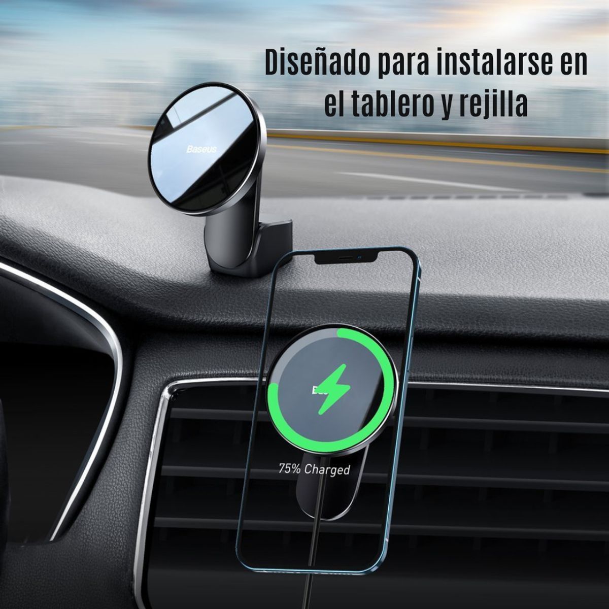 BASEUS - Cargador inalámbrico carga rápida iPhone12-13 auto BASEUS