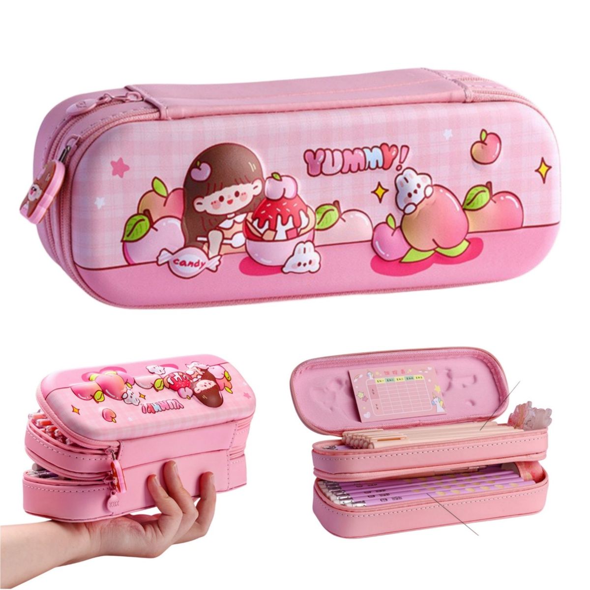 GENERICO - Cartuchera estuche Kawai 3D para lápices doble capa