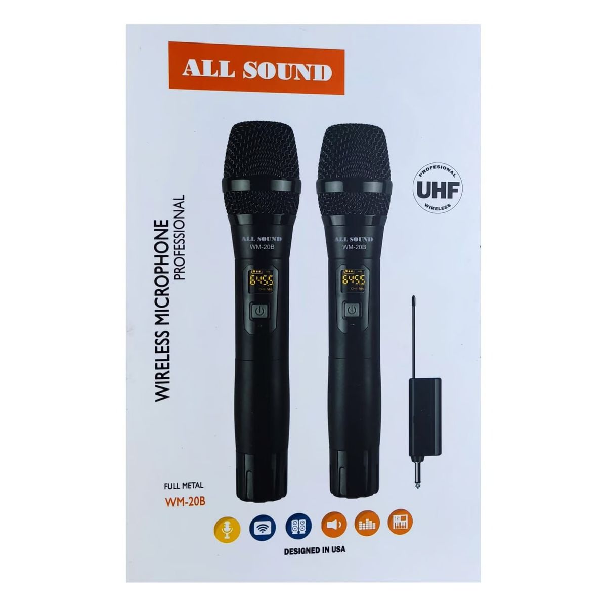 ALL SOUND - Microfono Inalambrico Doble UHF Metal ALL SOUND WM-20B Negro