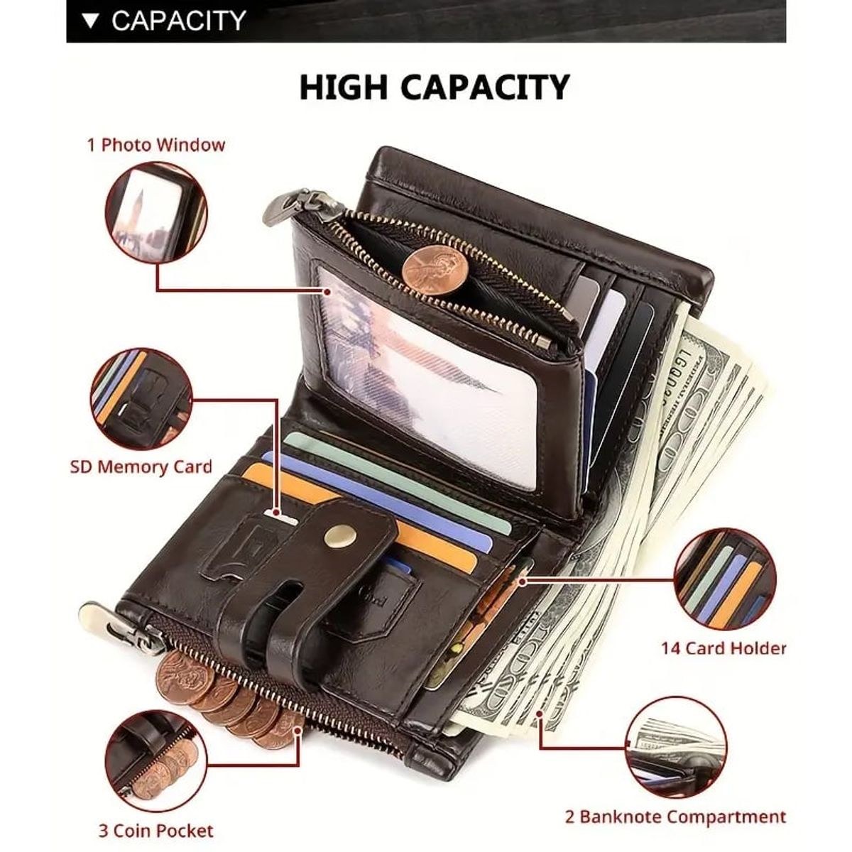 JEEP - BILLETERA MONEDERO CUERO VACUNO CON BROCHE CADENA HOMBRE JEEP