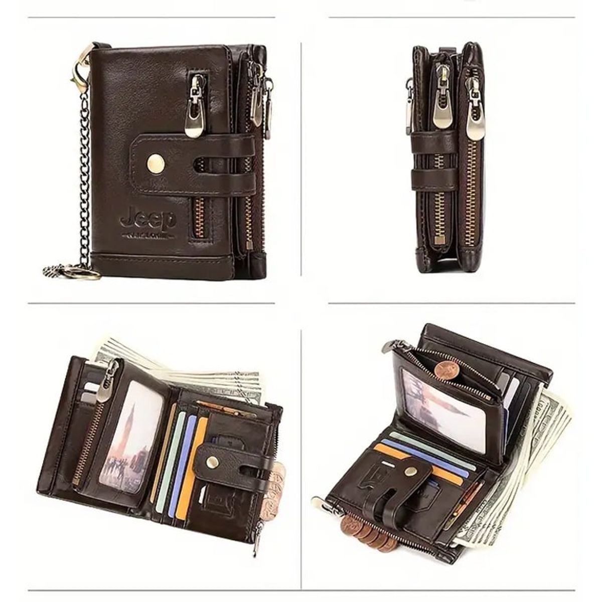 JEEP - BILLETERA MONEDERO CUERO VACUNO CON BROCHE CADENA HOMBRE JEEP