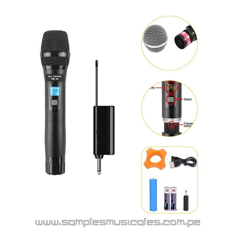 ALL SOUND - Microfono Inalambrico  UHF Metal ALL SOUND WM-20 NEGRO