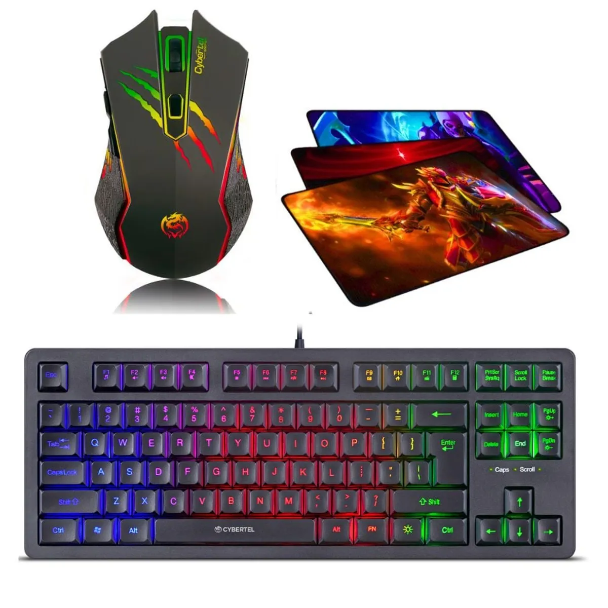 CYBERTEL - Kit Gamer 3 En 1: Teclado Killer Luces Rgb+ Mouse Sniper+pad