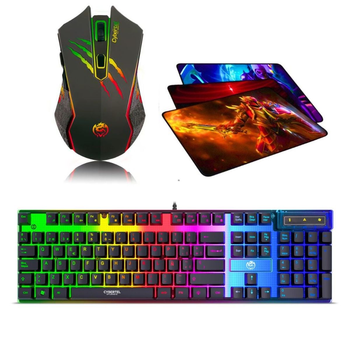 CYBERTEL - Kit Gamer 3 En 1: Teclado Splendid Led +mouse Sniper+pad