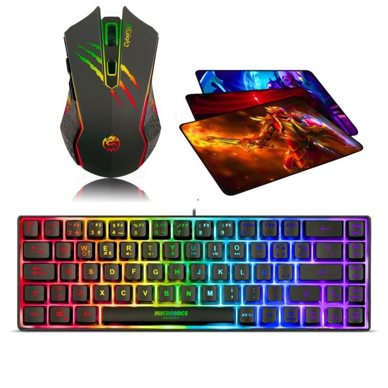 MICRONICS - Kit Gamer 3 En 1: Teclado Mic Infinity Rgb+Mouse Sniper +pad